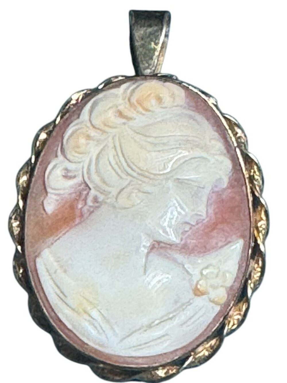 Vintage Van Dell 12k Gold-Filled Shell Cameo Locket Pendant With Hand-Carved Lad